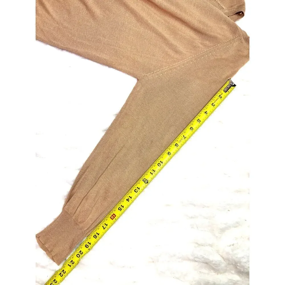 Zara Basic Knit Long Sleeve Blouse | Women's Large | Tan | Crew Neck Top
